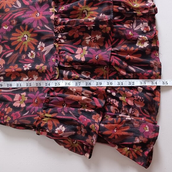 Aqua Metallic Floral Print Tiered Mini Dress - Picture 16 of 16